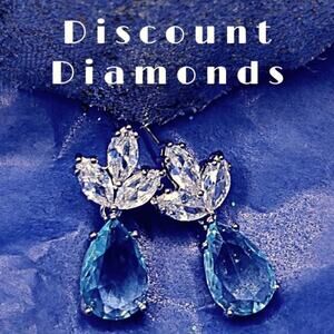 Aquamarine &  White Tear Drop Diamond Dangle Stud Earrings on 925 Silver Women's
